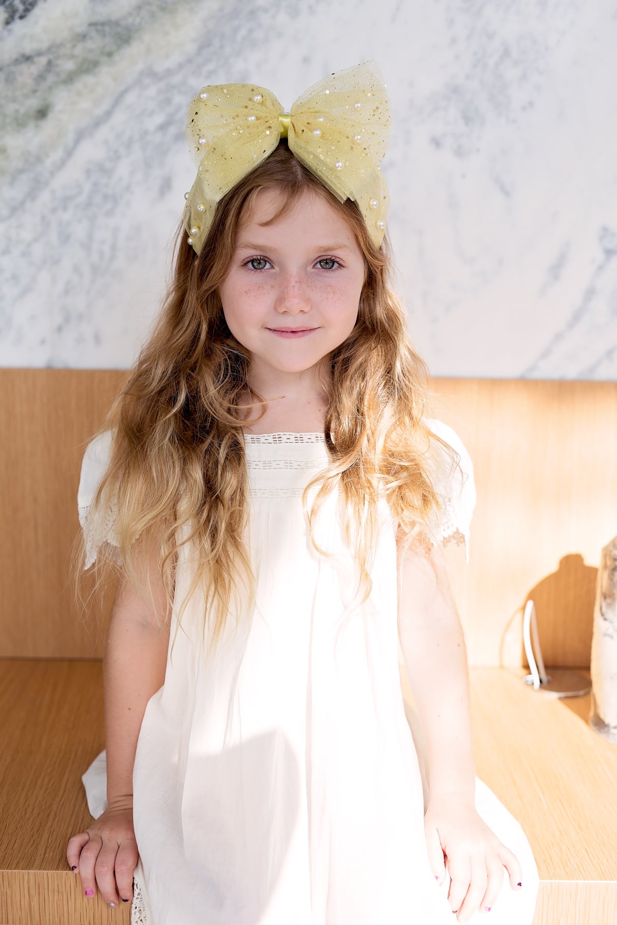 Tulle Pearl Headband - Yellow