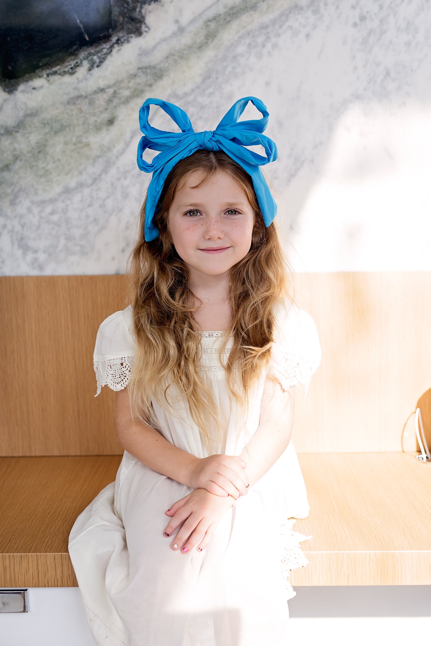 Double Party Bow Headband - Blue Sky