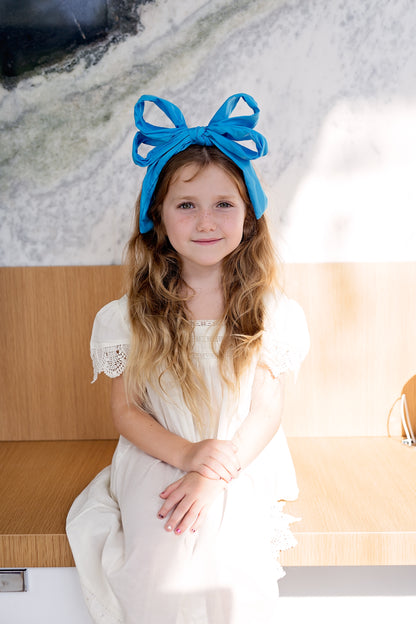 Double Party Bow Headband - Blue Sky