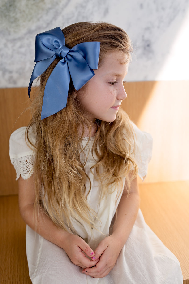 Oversized Bow Pony/Clip - Electric Blue