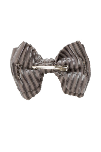 Beauty & The Beast Bowtie/Hair Clip - Grey Velvet Stripe