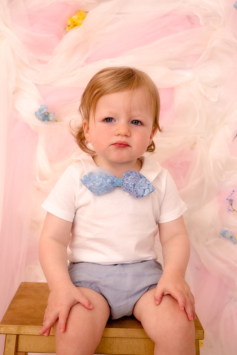 Ballroom Tapered Clip/Bowtie - White Brocade