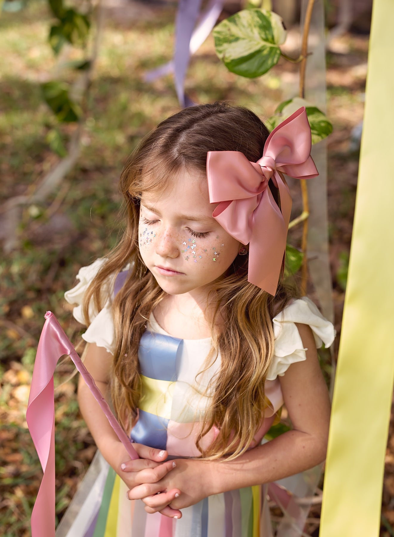 Oversized Bow Pony/Clip - Petal Peach