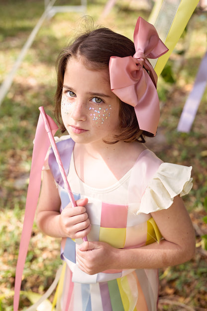 Oversized Bow Pony/Clip - Lemon