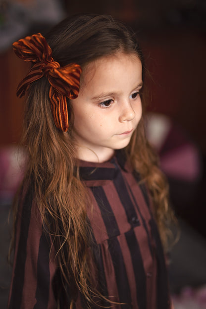 Party Bow Clip - Rust Velvet Stripe