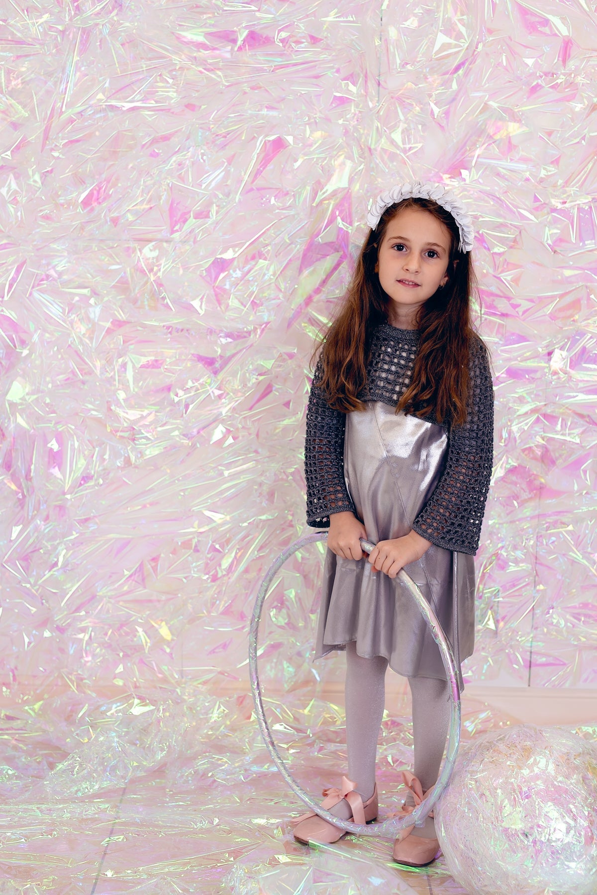 Sequin Blooms Headband - Silver