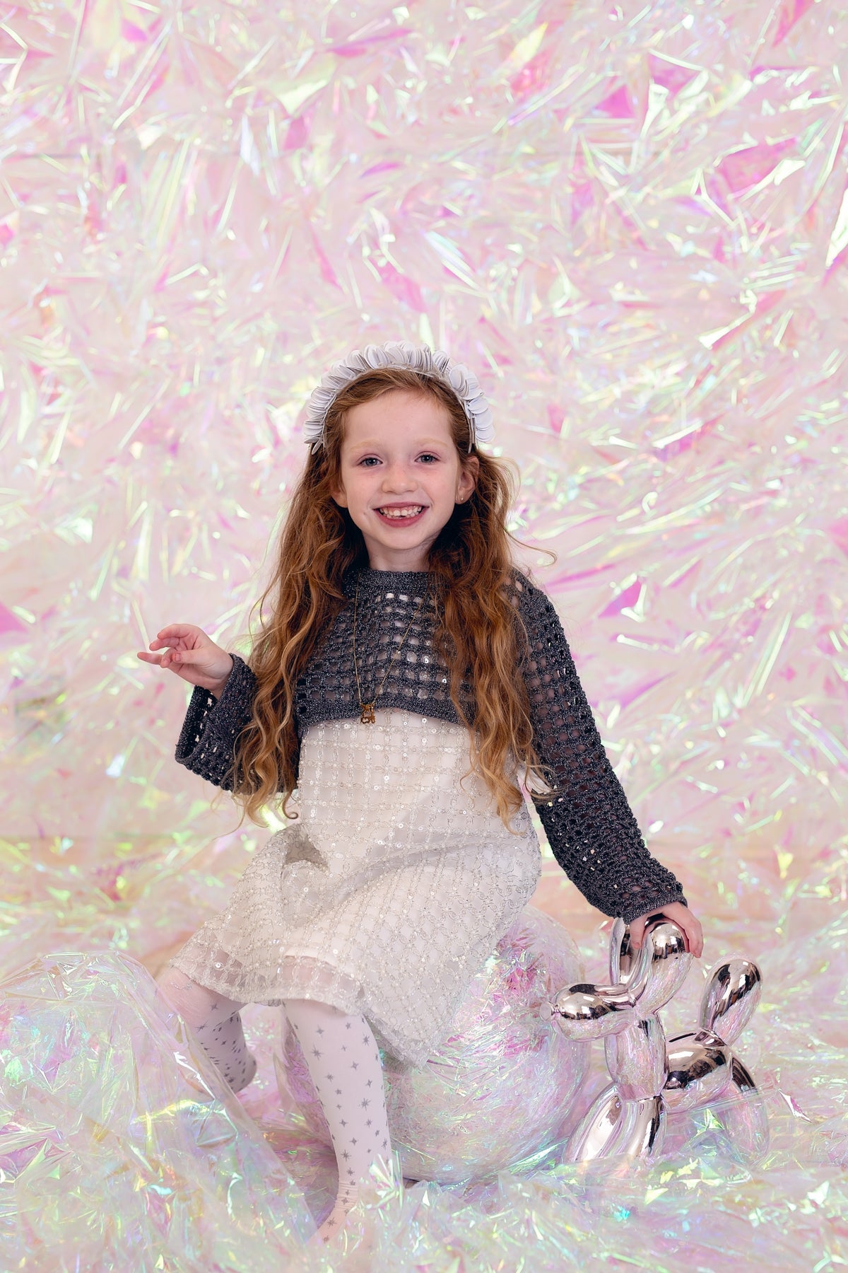 Sequin Blooms Headband - Silver