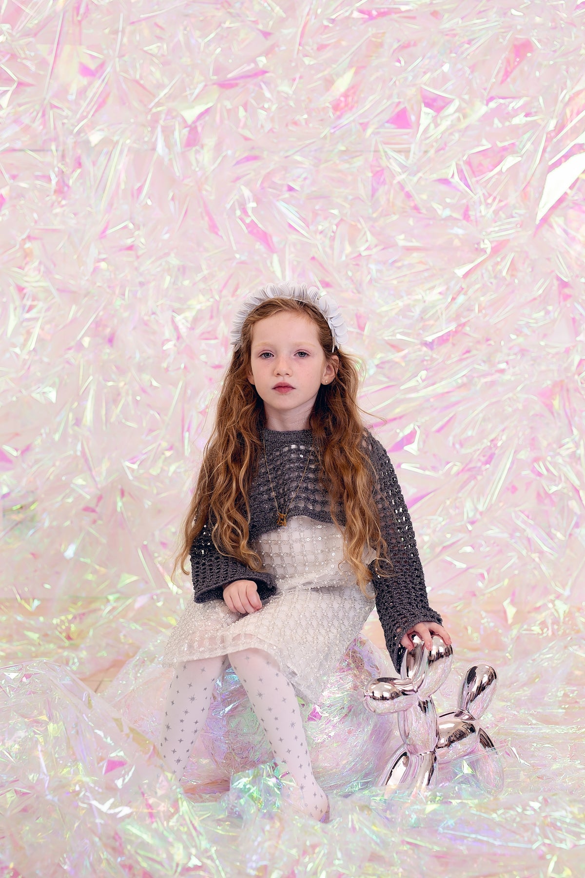 Sequin Blooms Headband - Silver