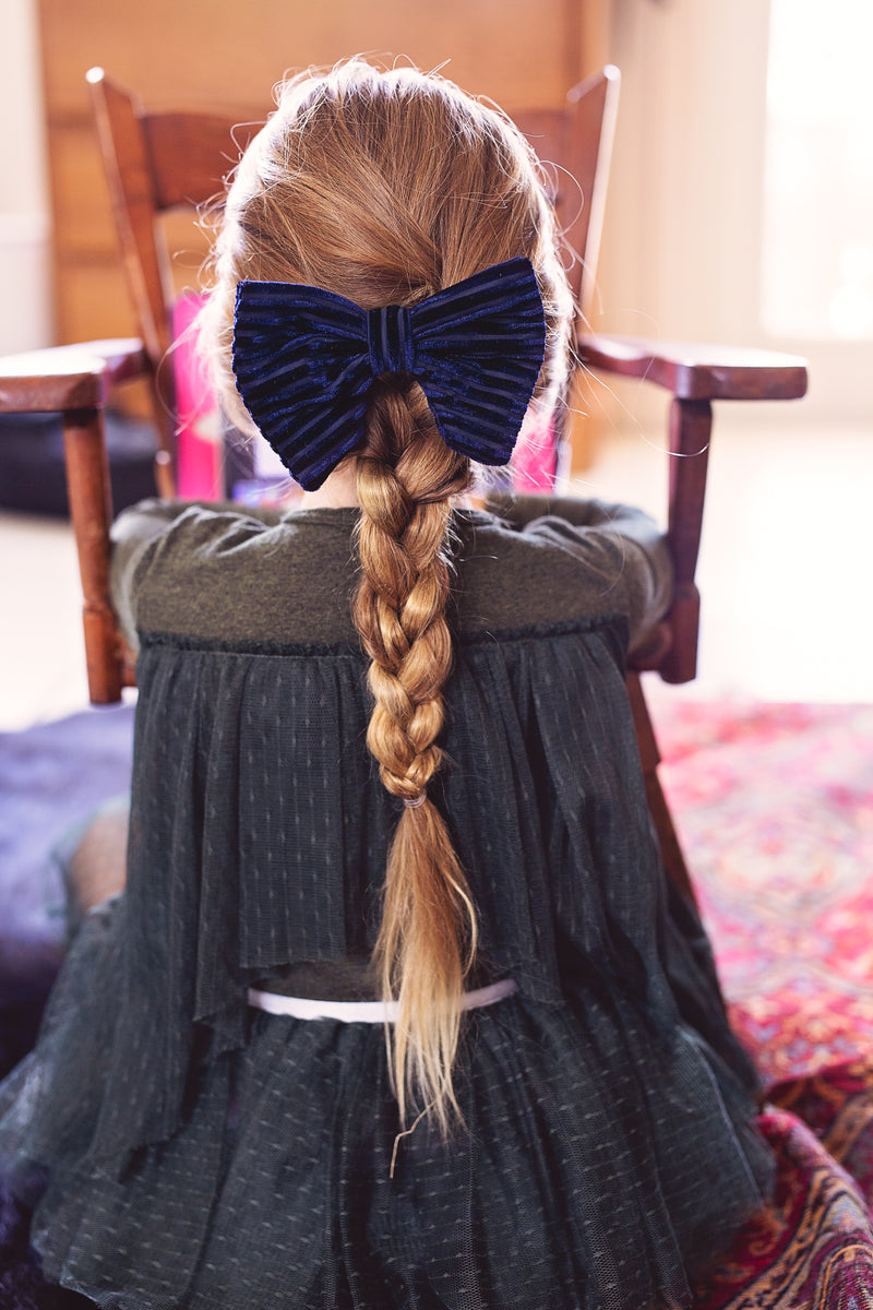 Beauty & The Beast Bowtie/Hair Clip - Blue Velvet Stripe