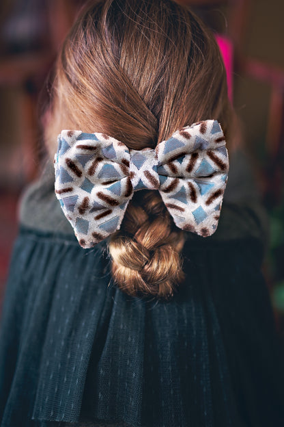 Beauty & The Beast Bowtie/Hair Clip - Silver Velvet Stripe