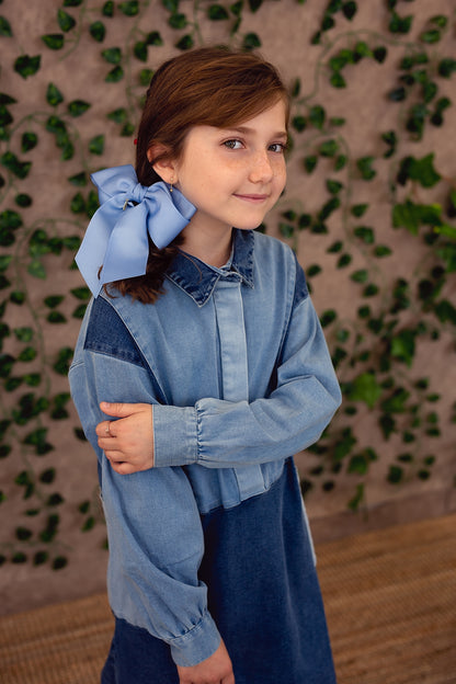 Oversized Bow Pony/Clip - Vanilla Grosgrain