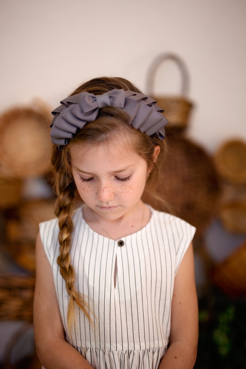 Pleated Ribbon Grosgrain Headband - Cream