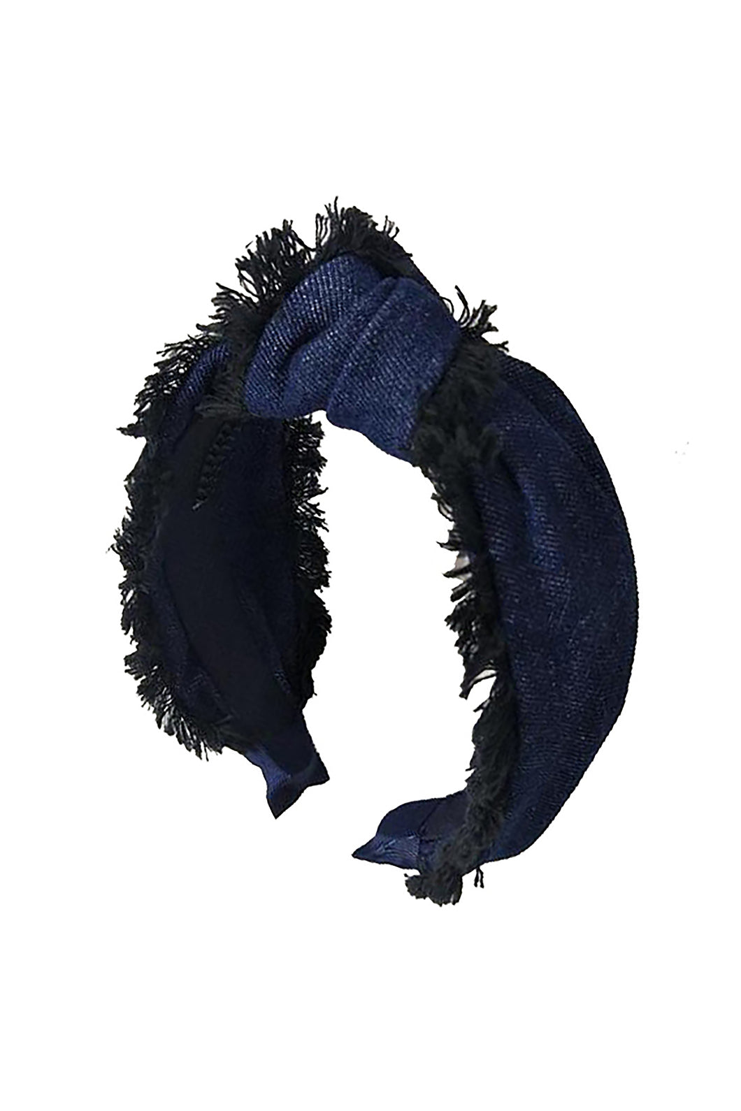 Knot Fringe Headband - Dark Blue Denim