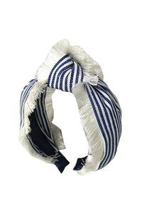 Knot Fringe Headband - Pinstripe Denim