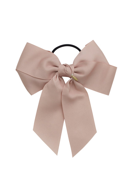 Oversized Bow Pony/Clip - Vanilla Grosgrain