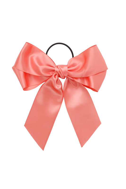 Oversized Bow Pony/Clip - Coral
