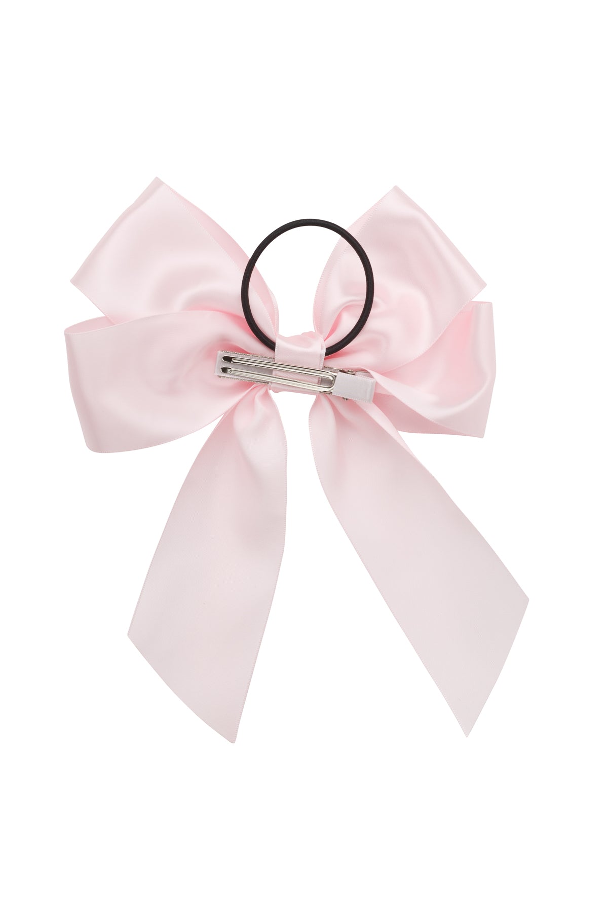 Oversized Bow Pony/Clip - Powder Pink