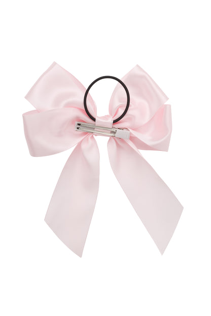 Oversized Bow Pony/Clip - Powder Pink