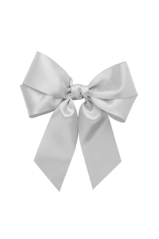 Oversized Bow Pony/Clip - Shell Grey