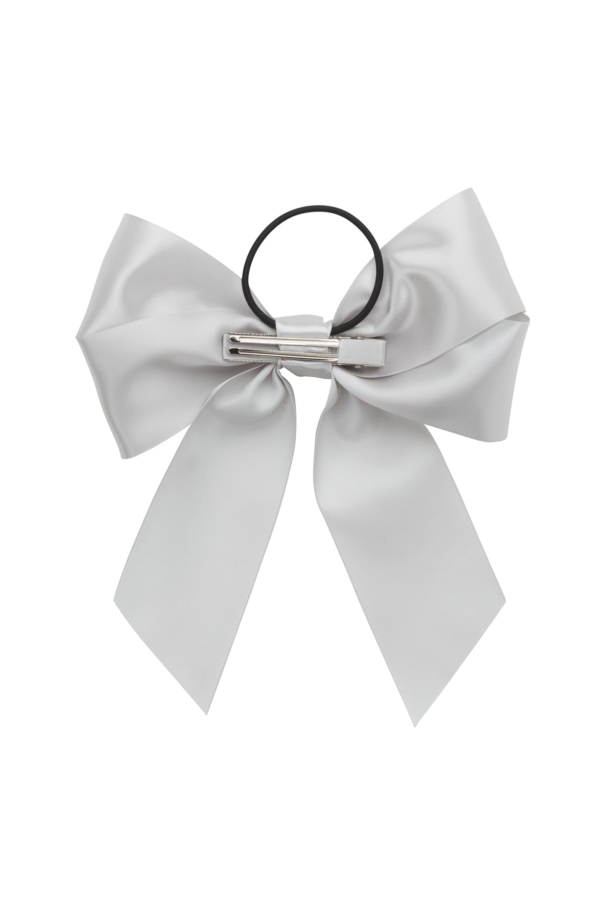 Oversized Bow Pony/Clip - Shell Grey