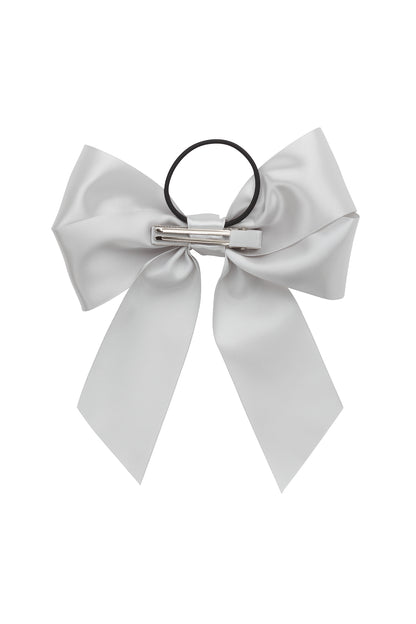 Oversized Bow Pony/Clip - Shell Grey