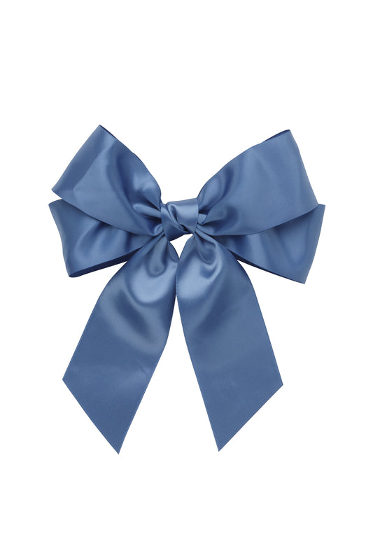 Oversized Bow Pony/Clip  - Smoke Blue