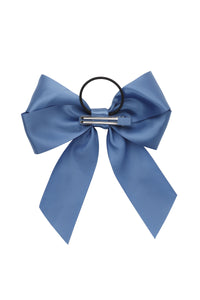 Oversized Bow Pony/Clip  - Smoke Blue