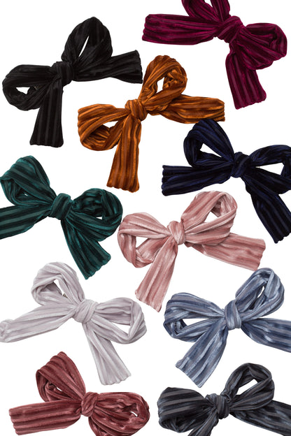 Party Bow Clip - Hunter Green Velvet Stripe
