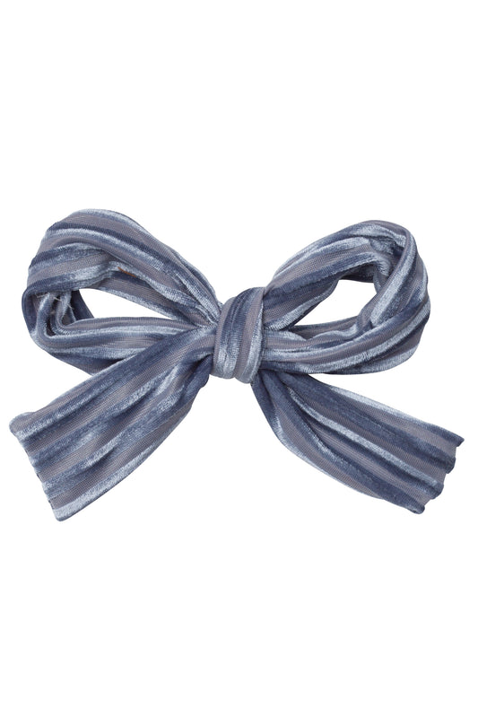 Party Bow Clip - Blue Velvet Stripe