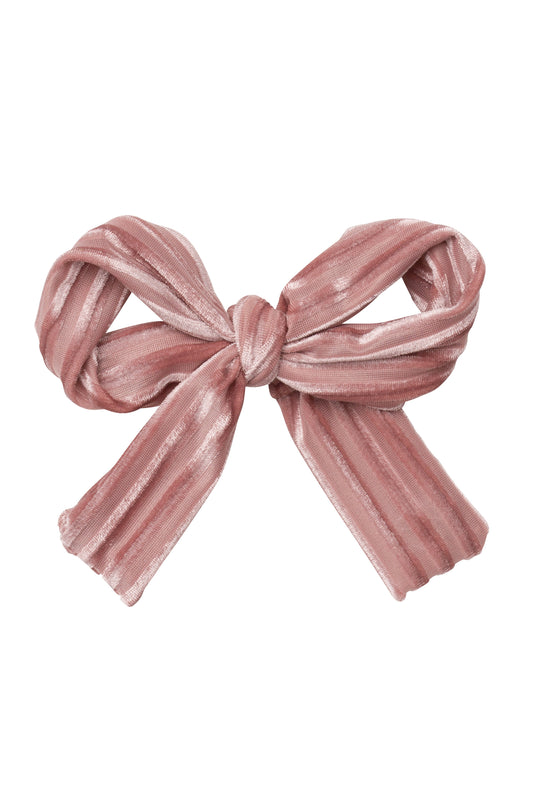 Party Bow Clip - Blush Velvet Stripe