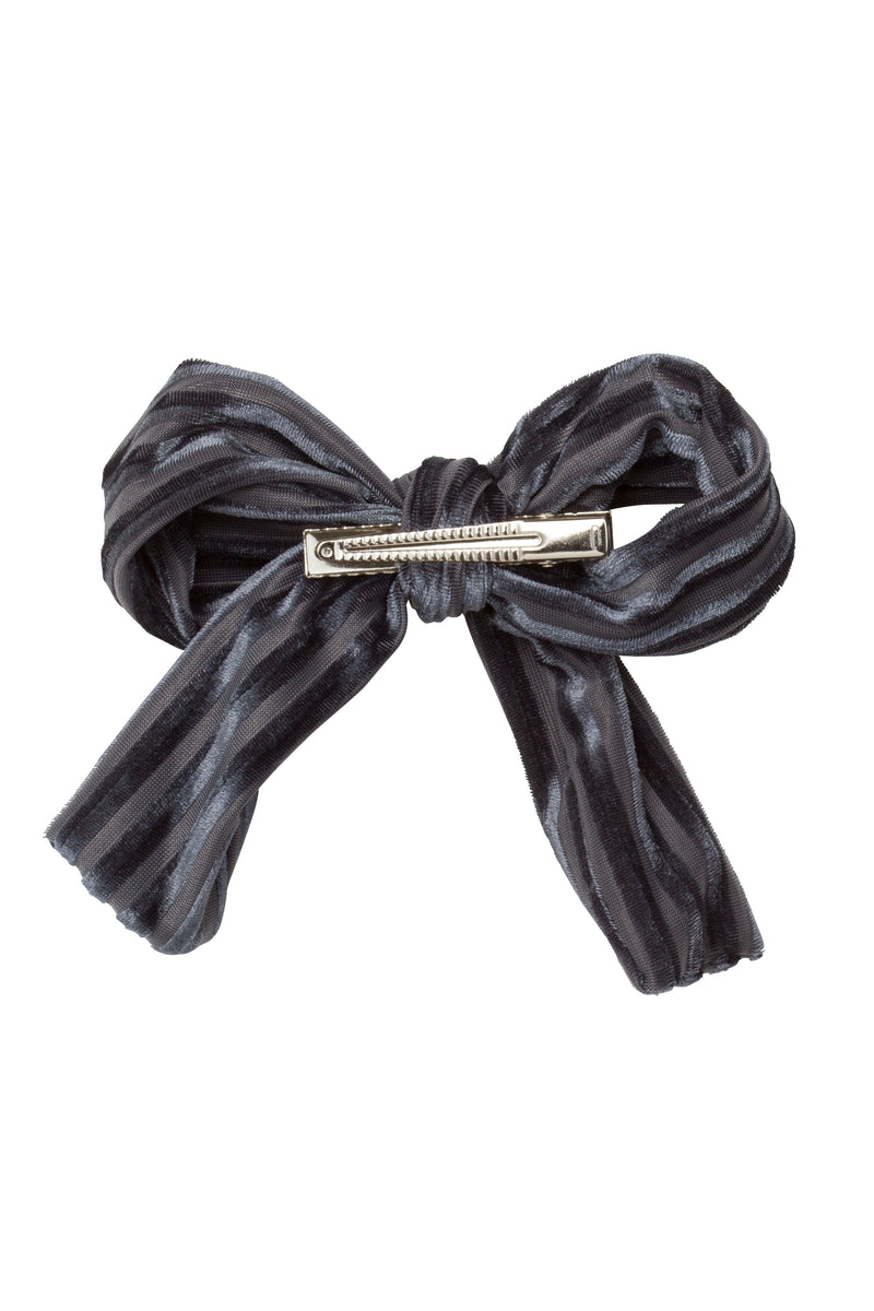 Party Bow Clip - Charcoal Velvet Stripe