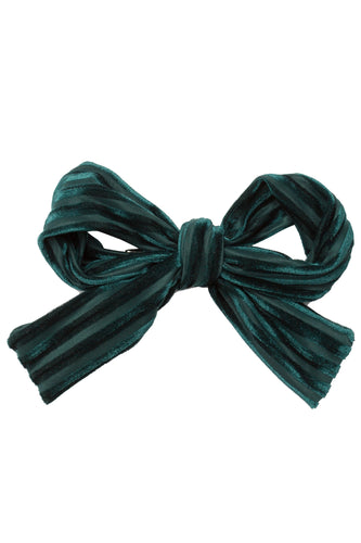 Party Bow Clip - Hunter Green Velvet Stripe