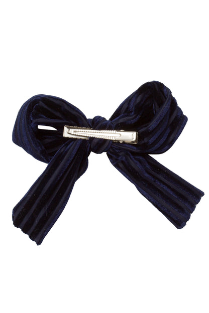 Party Bow Clip - Navy Velvet Stripe