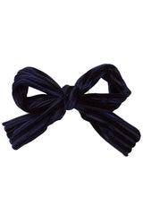 Party Bow Clip - Navy Velvet Stripe