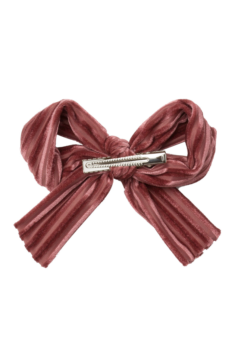 Party Bow Clip - Rose Velvet Stripe