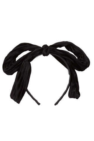 Party Bow Headband - Black Velvet Stripe