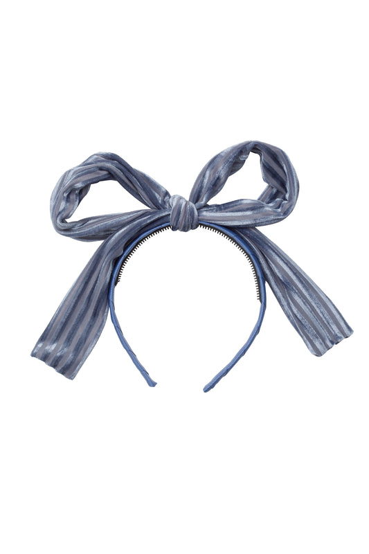 Party Bow Headband - Blue Velvet Stripe