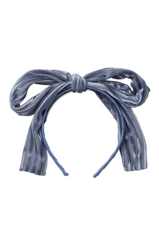 Party Bow Headband - Blue Velvet Stripe