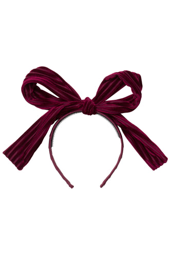 Party Bow Headband - Burgundy Velvet Stripe