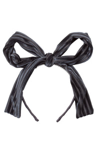 Party Bow Headband - Charcoal Velvet Stripe