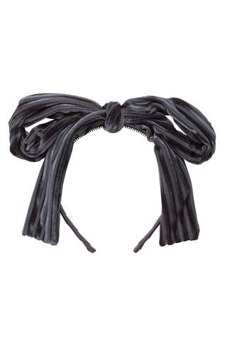Party Bow Headband - Charcoal Velvet Stripe