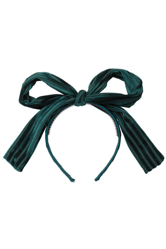 Party Bow Headband - Hunter Green Velvet Stripe