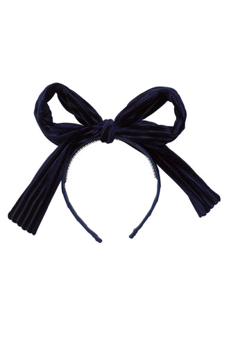 Party Bow Headband - Navy Velvet Stripe