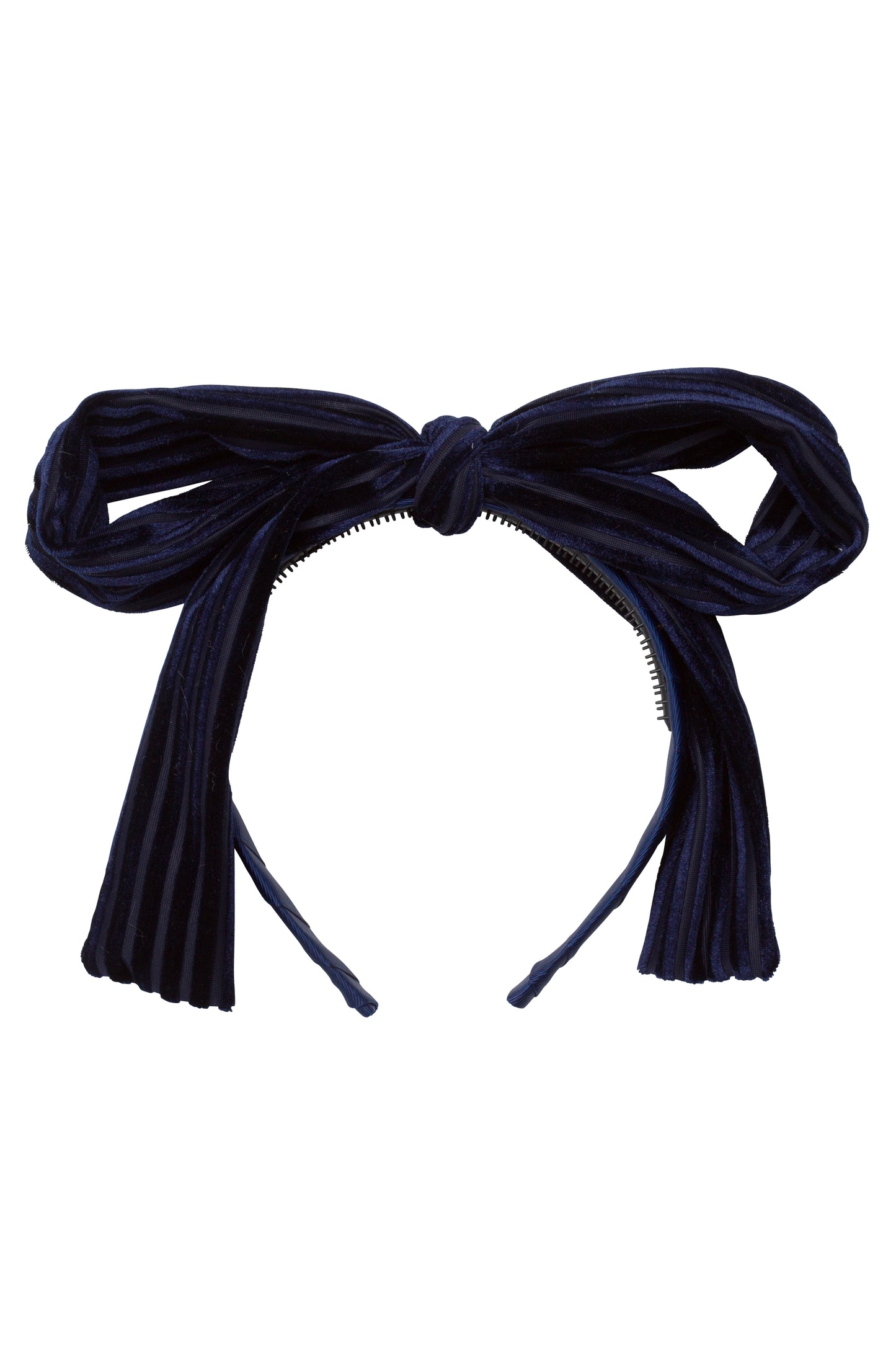 Party Bow Headband - Navy Velvet Stripe