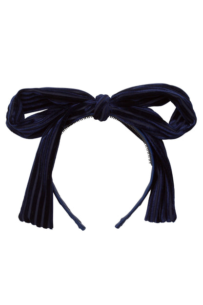 Party Bow Headband - Navy Velvet Stripe