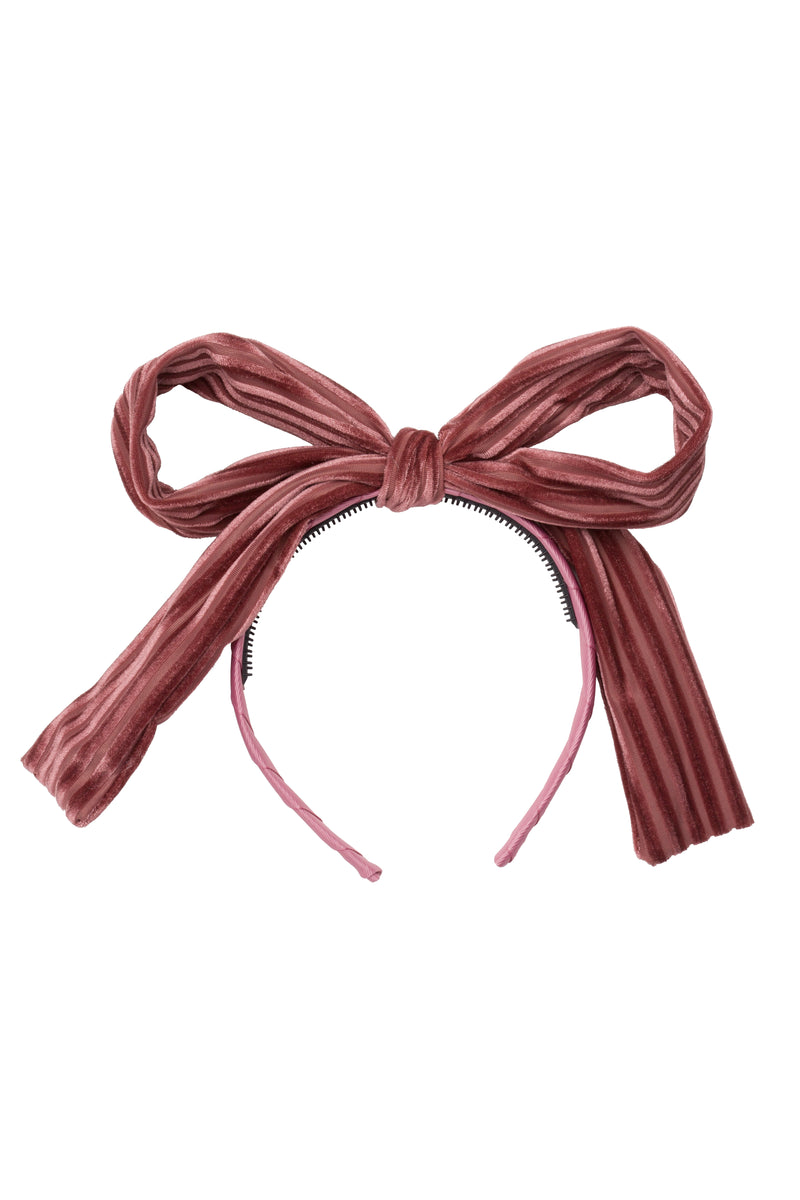 Party Bow Headband - Rose Velvet Stripe