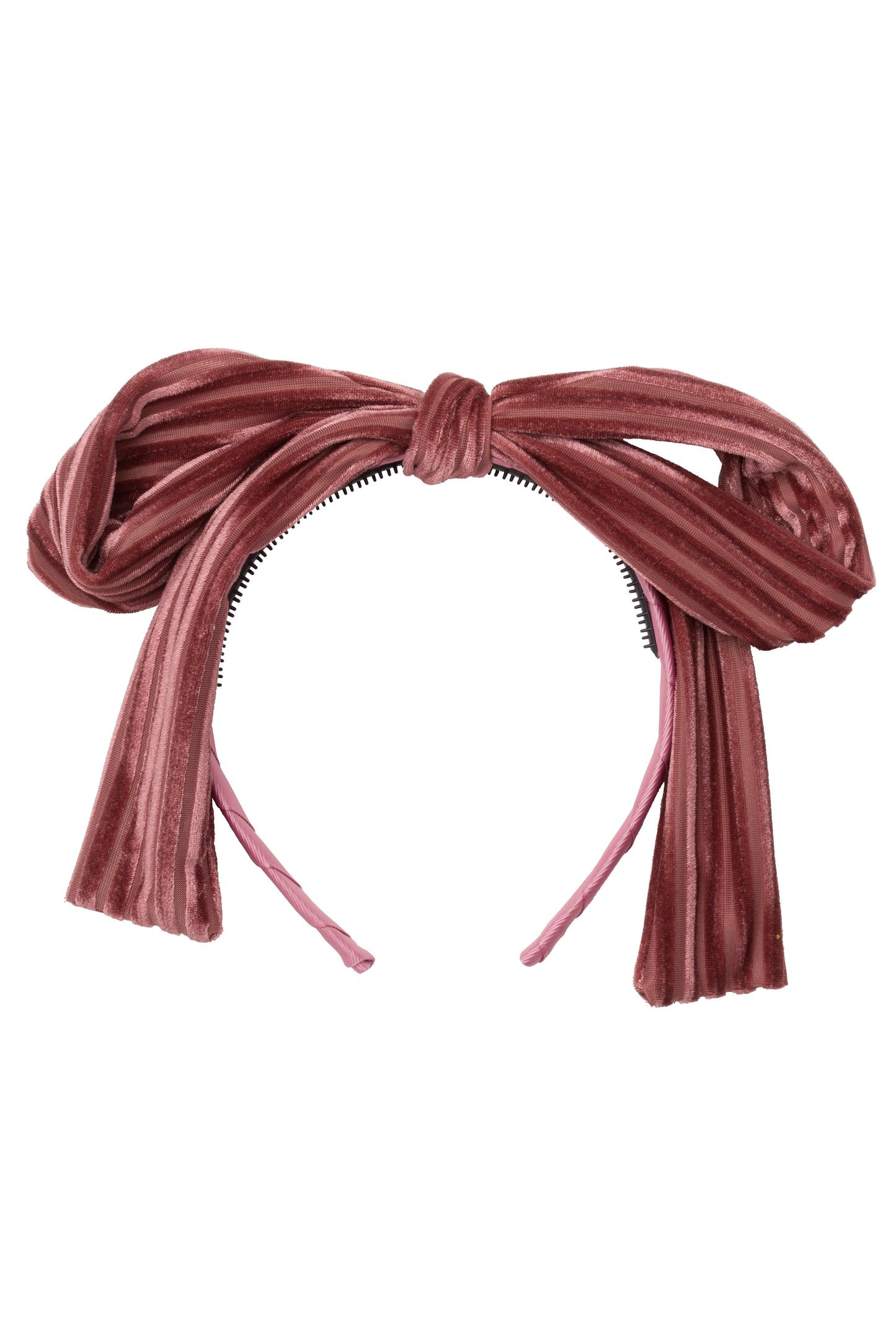 Party Bow Headband - Rose Velvet Stripe