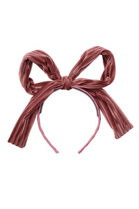Party Bow Headband - Rose Velvet Stripe