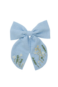 Embroidered Perfect Bow Clip - Blue