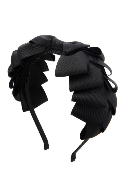 Pleated Ribbon Grosgrain Headband - Black